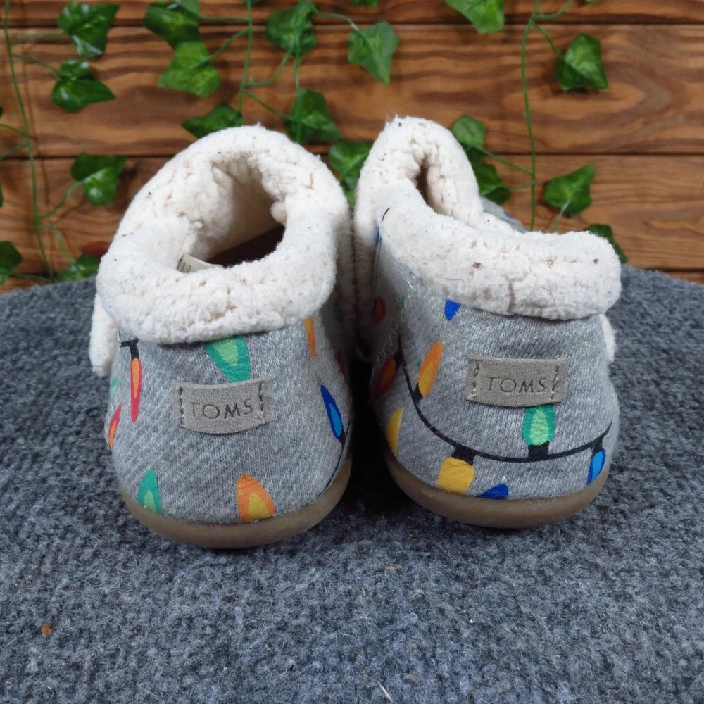 TOMS Tree Lights Kids Slipper Size 4 Holiday Indoor Lounging Gray Textile